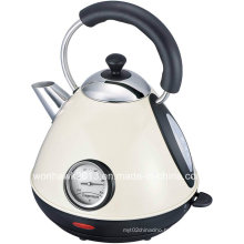 Cream Color Stainless Steel Cordless Pyramid Electric Kettle with Thermometer